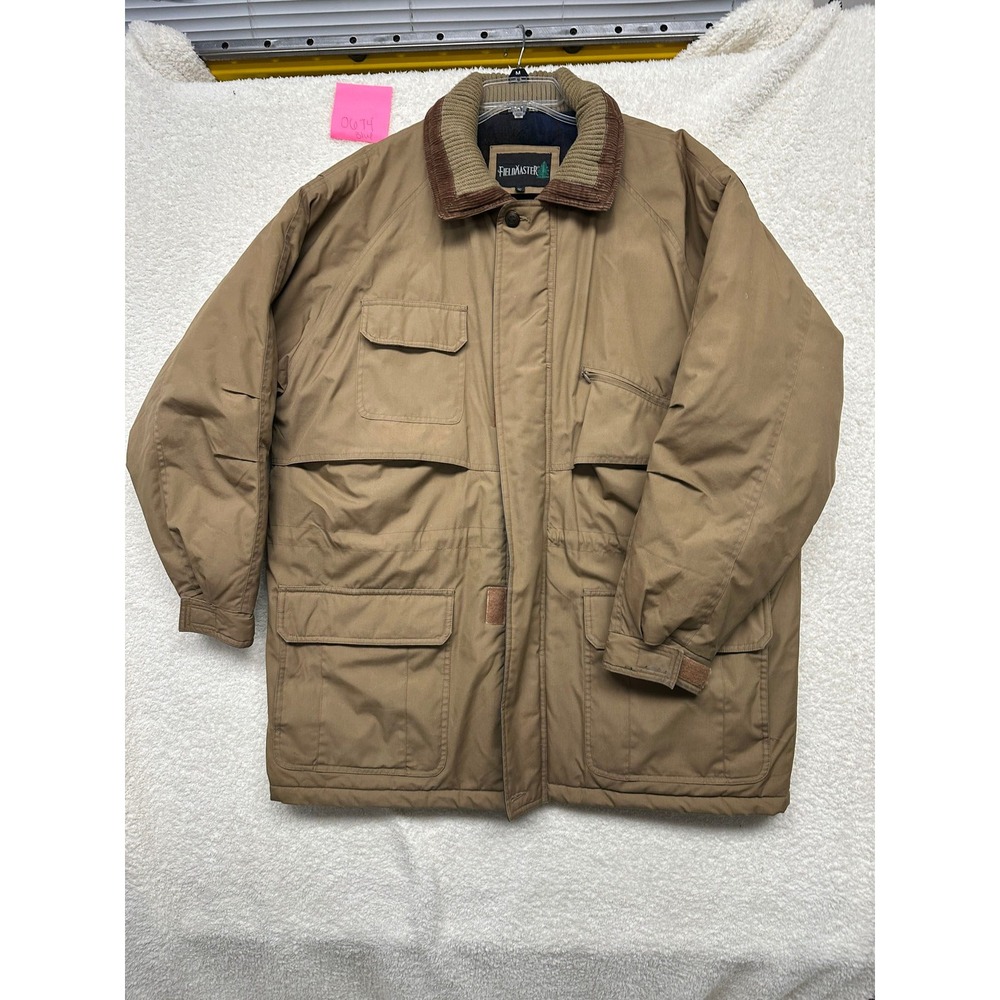 Fieldmaster Mens XL Tan Canvas Barn Coat Quilted Plaid Lined Corduroy Jacket